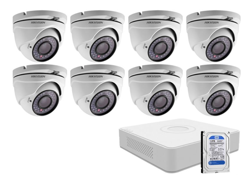 8db HIKVISION domekamera, 2MP, 2.8mm, AHD képrögzítő, 1TB HDD szett